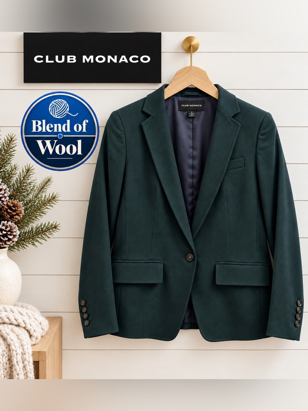 Club Monaco Italian Wool Blazer – Green – Size 8